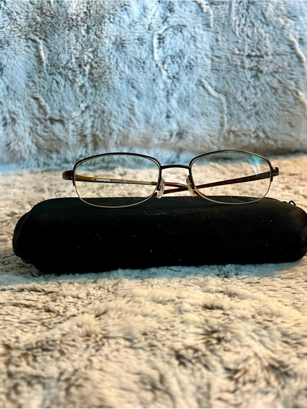 Carrera Men's Semi-Rim Rectangular Glasses in Brown and Silver